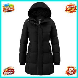 Long Puffer Jacket Waterproof Hooded Winter Coat Warm Padded Snow Parka